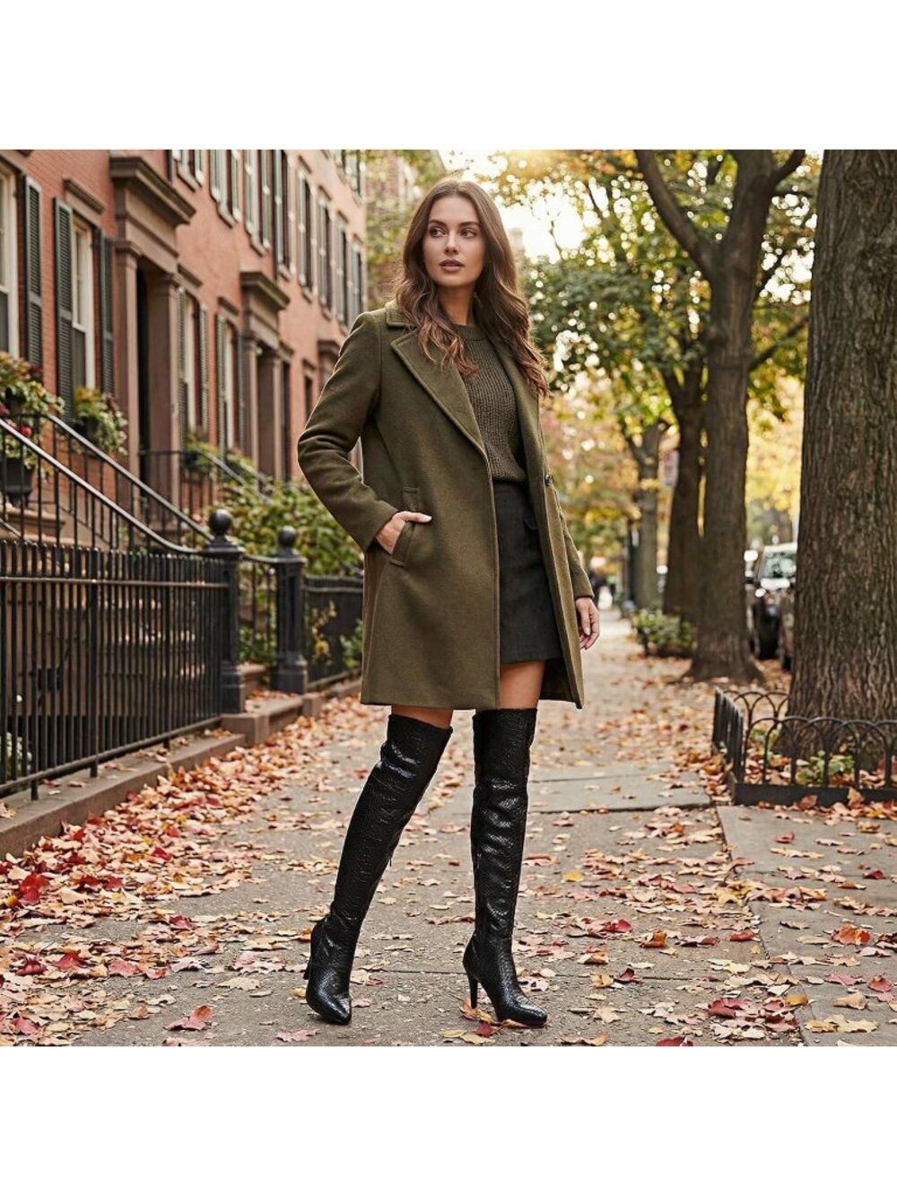 Women's Black Pointed Toe Chunky Heel Side Zipper Over The Knee High Boots - Picture 4 of 5